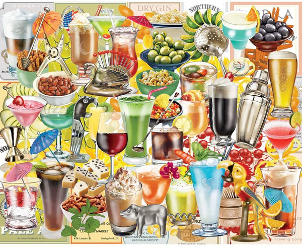 Bits and Pieces - 500 Piece Jigsaw Puzzle - Happy Hour - Cocktails Collage by Artist Rosiland Solomon