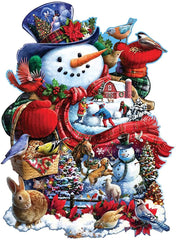Bits and Pieces - 750 Piece Shaped Jigsaw Puzzle - Happy Holiday Snowman by Artist Larry Jones