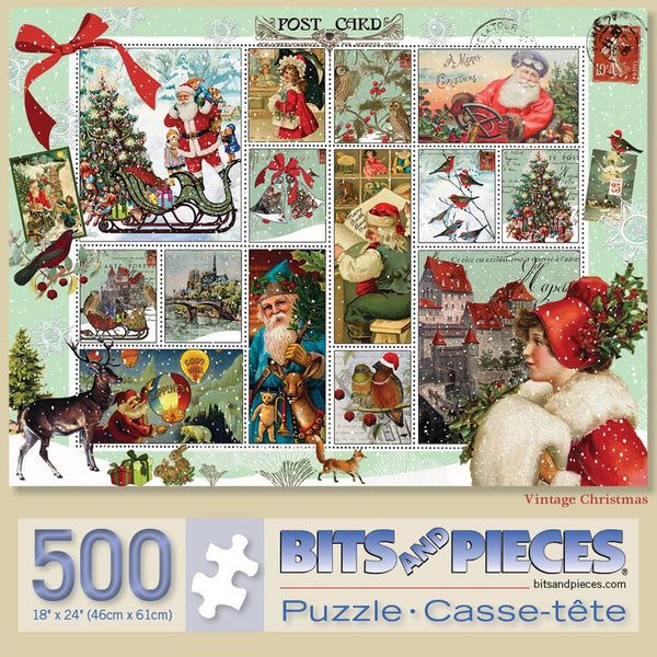Bits and Pieces - 500 Piece Jigsaw Puzzle - Vintage Christmas - Holiday Postcard by Artist Finchley Paper Arts Ltd.