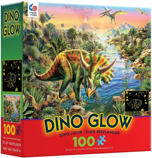 Ceaco - Dino Glow in The Dark Dino Party Jigsaw Puzzle (100 Pieces)