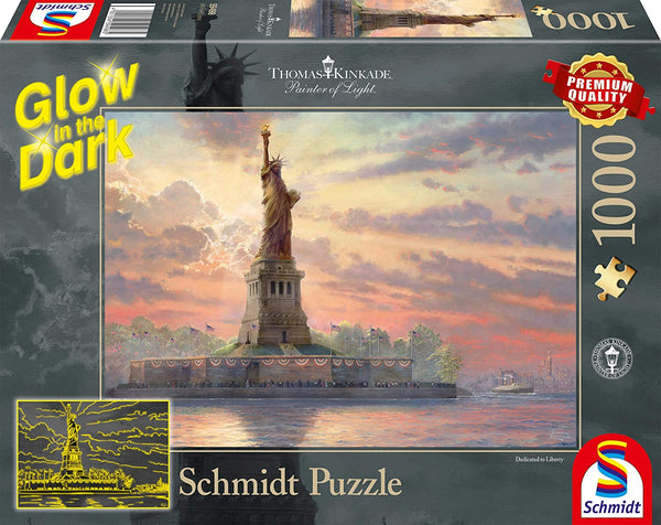 Schmidt - Thomas Kinkade - Statue of Liberty at Dusk Glow in The Dark Jigsaw Puzzle (1000 Pieces) 59498