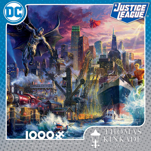Ceaco Thomas Kinkade DC Collection JL Showdown Gotham Pier Jigsaw Puzzle, 1000 Pieces