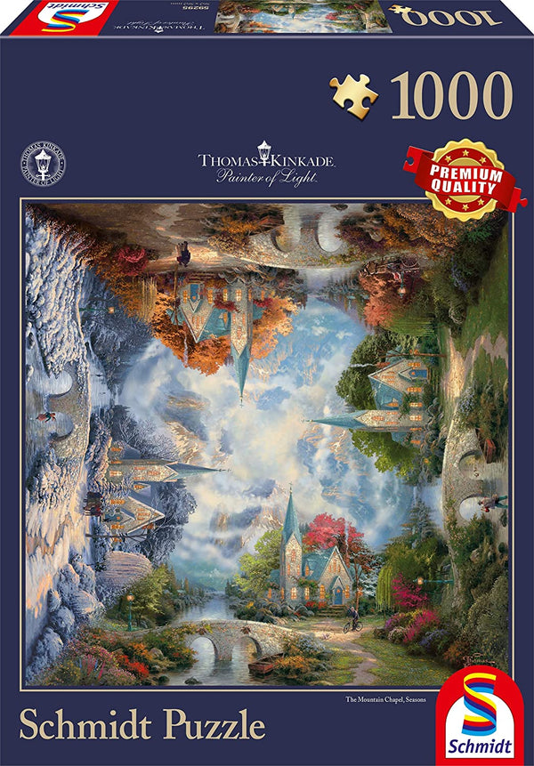 Schmidt - Thomas Kinkade - The Mountain Chapel, Seasons Square Jigsaw Puzzle (1000 Pieces)