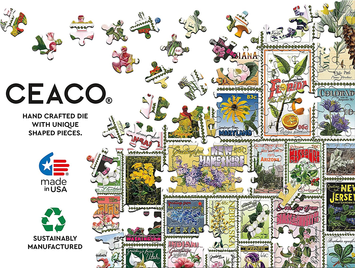 Puzzle Flowers on stamps, 1 000 pieces