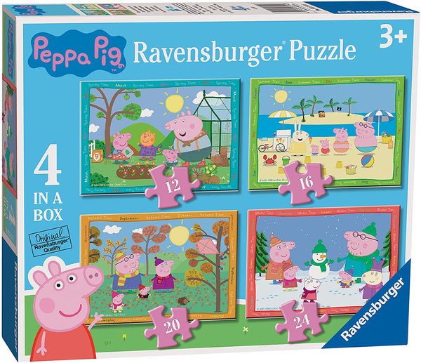 Ravensburger Peppa Pig Four Seasons 4 in Box (12, 16, 20, 24 Pieces) Jigsaw Puzzles for Kids Age 3 Years Up