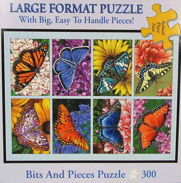 Bits and Pieces - 300 Large Piece Jigsaw Puzzle for Adults - Butterflies and Blooms, Butterflies, Quilt - by Artist Marilyn Barkhouse - 300 pc Jigsaw