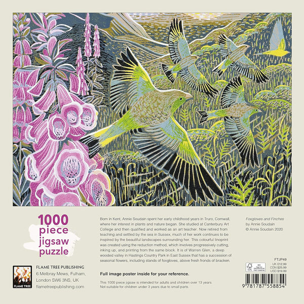 Flame Tree Studio - Foxgloves and Finches by Annie Soudain Jigsaw Puzzle (1000 Pieces)