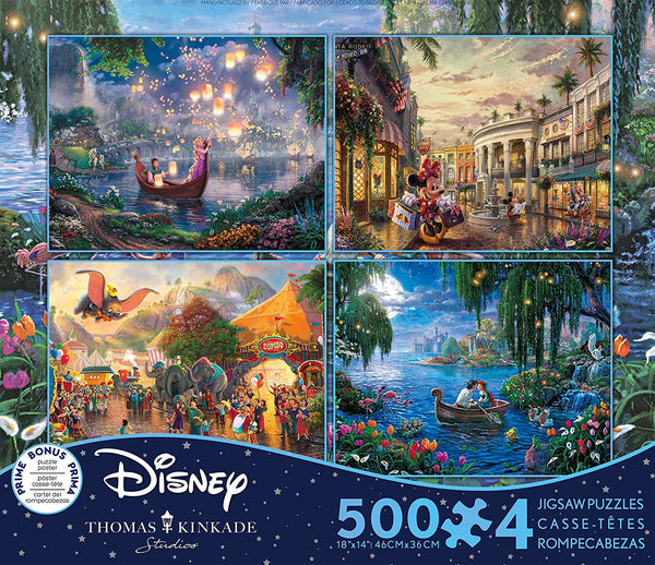 Ceaco - Thomas Kinkade The Disney Dreams Collection 4 in 1 Multipack Jigsaw Puzzles (4 x 500 Pieces) Tangled, Mickey & Minnie, Dumbo, Little Mermaid by Thomas Kinkade Jigsaw Puzzle (2000 Pieces)