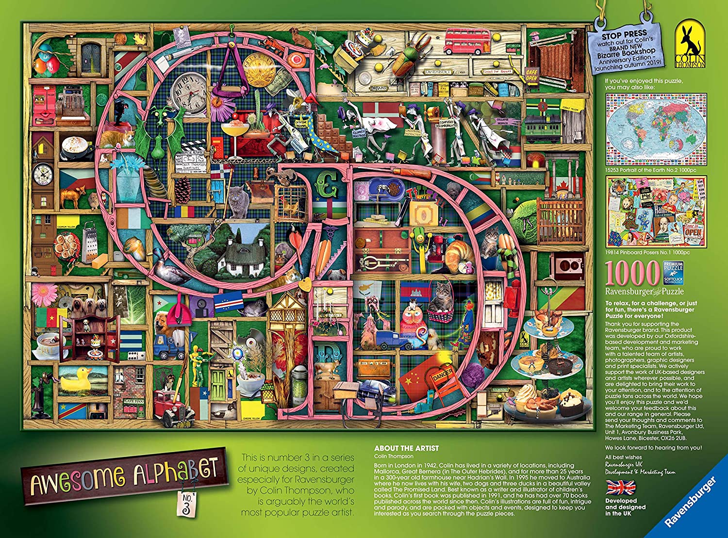 Ravensburger Puzzle Awesome Alphabet F & G – 1000 Pezzi, Collezione Colin Thompson, 70x50 Cm