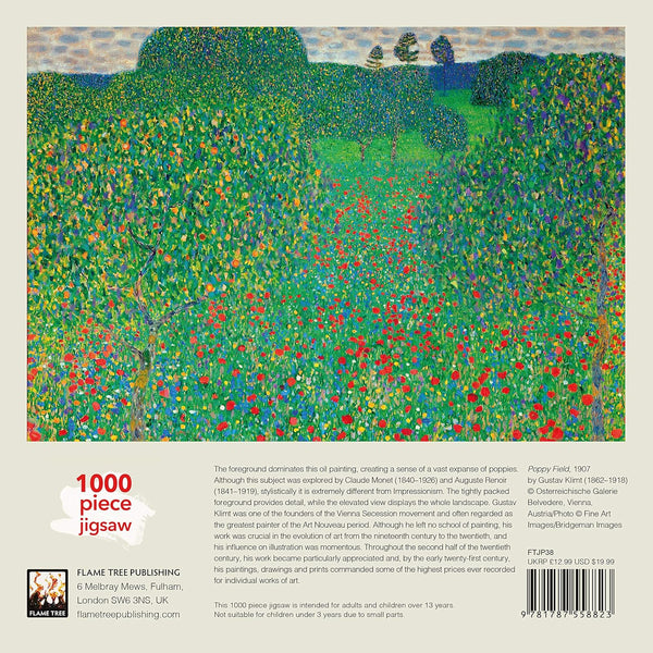 Flame Tree Studio - Poppy Field by Gustav Klimt Jigsaw Puzzle (1000 Pieces)