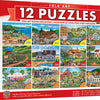 Masterpieces Puzzle 12 Pack Folk Art 12 Pack Bundle Puzzles (100 x4, 300 x4 & 500 x4)