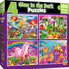 Masterpieces - 4 Pack Glow in the Dark Purple Jigsaw Puzzle (100 Pieces)