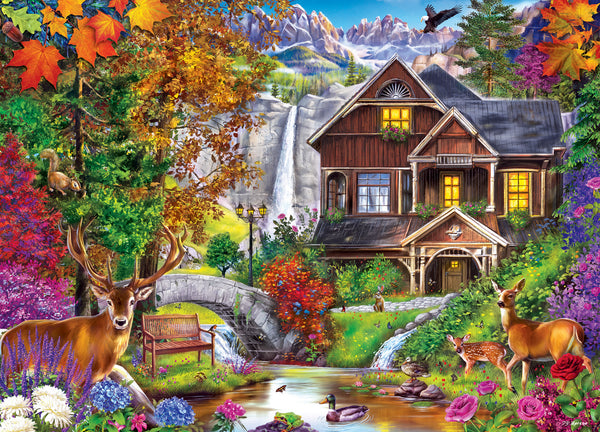 Masterpieces Puzzle Retreat Hidden Falls Cottage Puzzle 1,000 pieces
