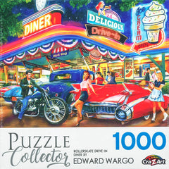 Puzzle Collector - Rollerstake Drive-in Diner 1000 Piece Jigsaw Puzzle by Edward Wargo