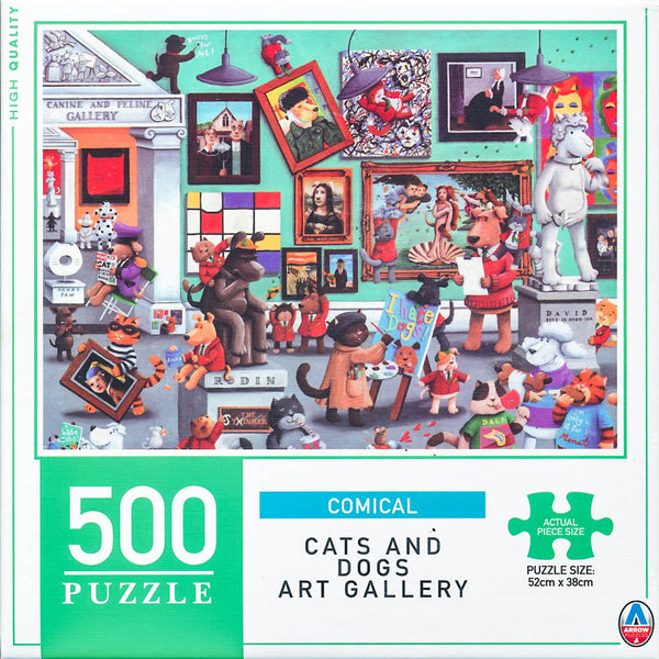 Arrow Puzzles - Comical - Cats and Dogs Art Gallery - 500 Piece Jigsaw Puzzle