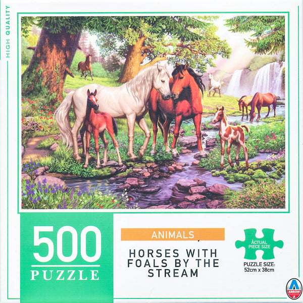 Arrow Puzzles - Animals - Horses with Foals by the Stream - 500 Piece Jigsaw Puzzle