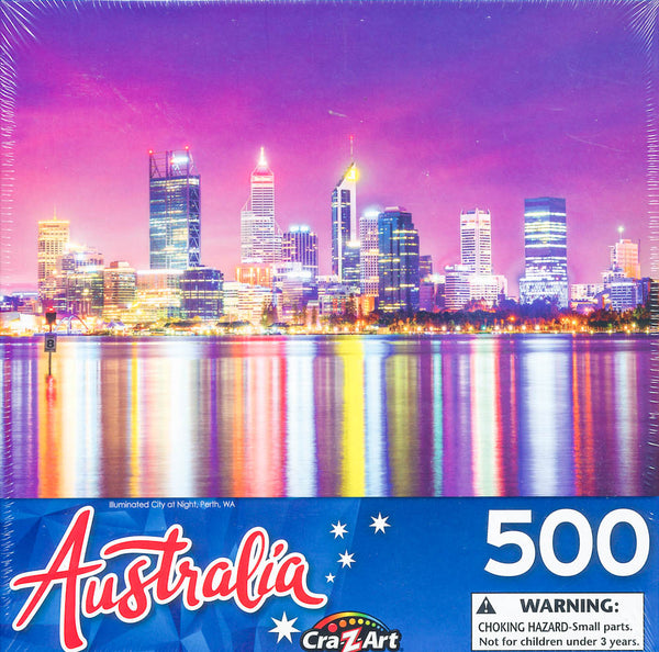 Australia -  Illuminated City at Night, Perth, WA 500 Piece Jigsaw Puzzle