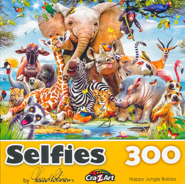 Selfies - Happy Jungle Babies 300 Piece Jigsaw Puzzle by Howard Robinson