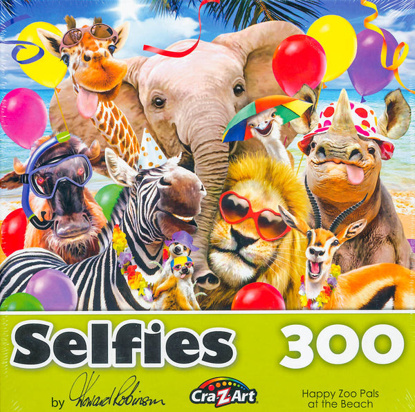 Selfies - Happy Zoo Pals at the Beach 300 Piece Jigsaw Puzzle by Howard Robinson