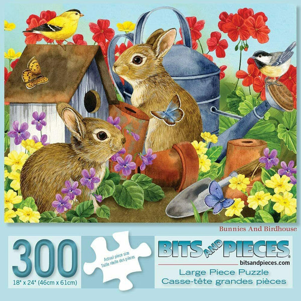 Bits and Pieces - Bunnies and Birdhouse by Jane Maday Jigsaw Puzzle (300 Pieces)